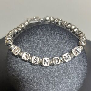 Silver Tone Grandma Beaded Bracelet Baby Shoe Charm
